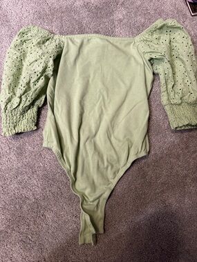 MINKPINK Light Green Puff-Sleeve One-Piece Bodysuit